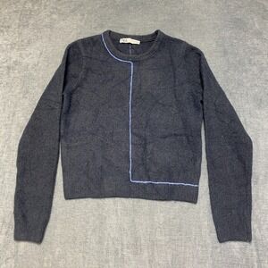 Zara Sweater Womens Medium Navy Blue Knitted Crew Neck Long Sleeve Cozy Pullover